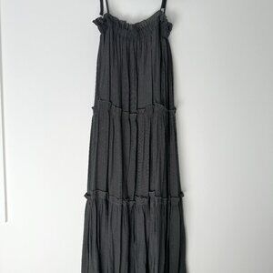PinkBlush Dark Gray Tie Strap Ruffle Maternity Maxi Dress